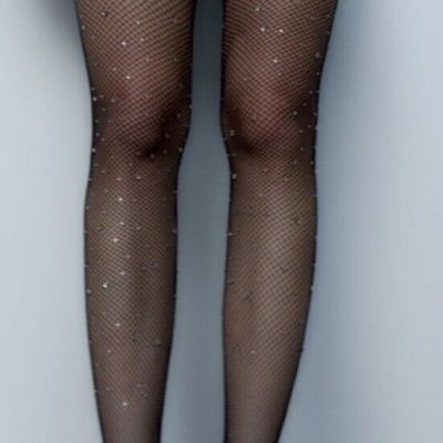 ZARA NEW WOMAN BLACK SHIMMERY FISHNET TIGHTS RHINESTONES FISHNETS One Size